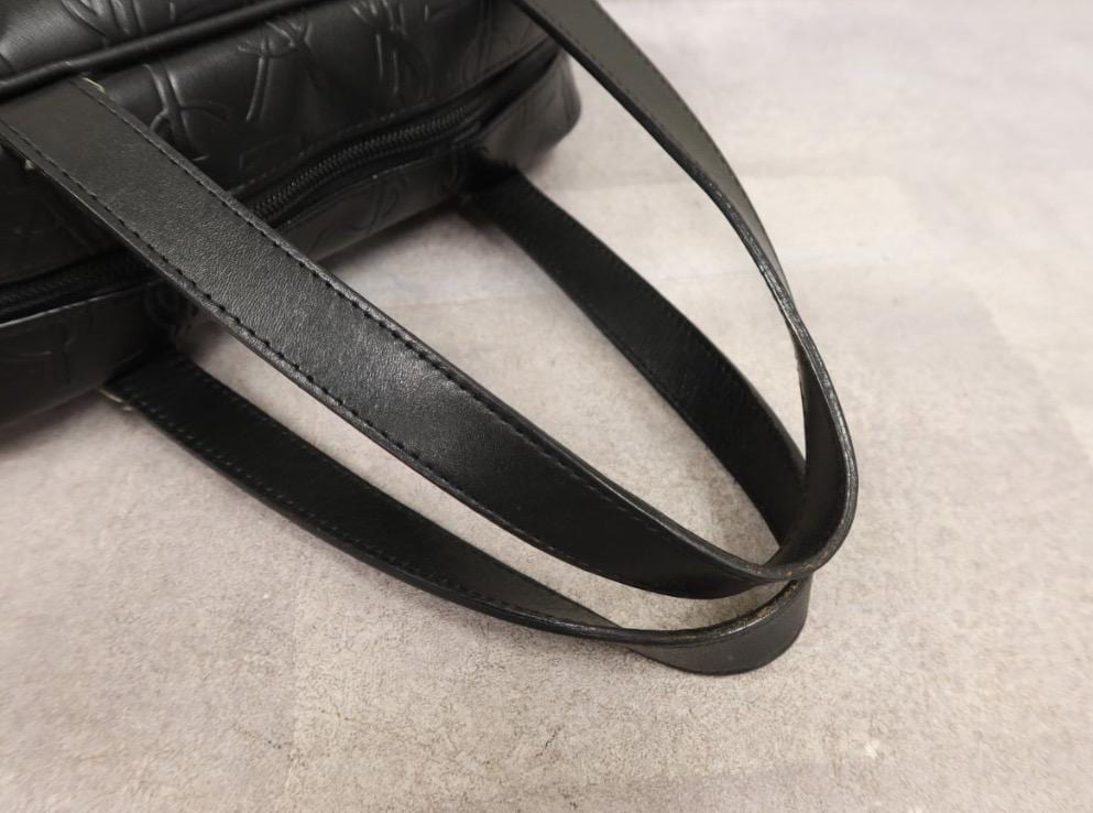 Authentic Yves Saint Laurent Vintage Black PVC Leather Handbag Bag With YSL Charm