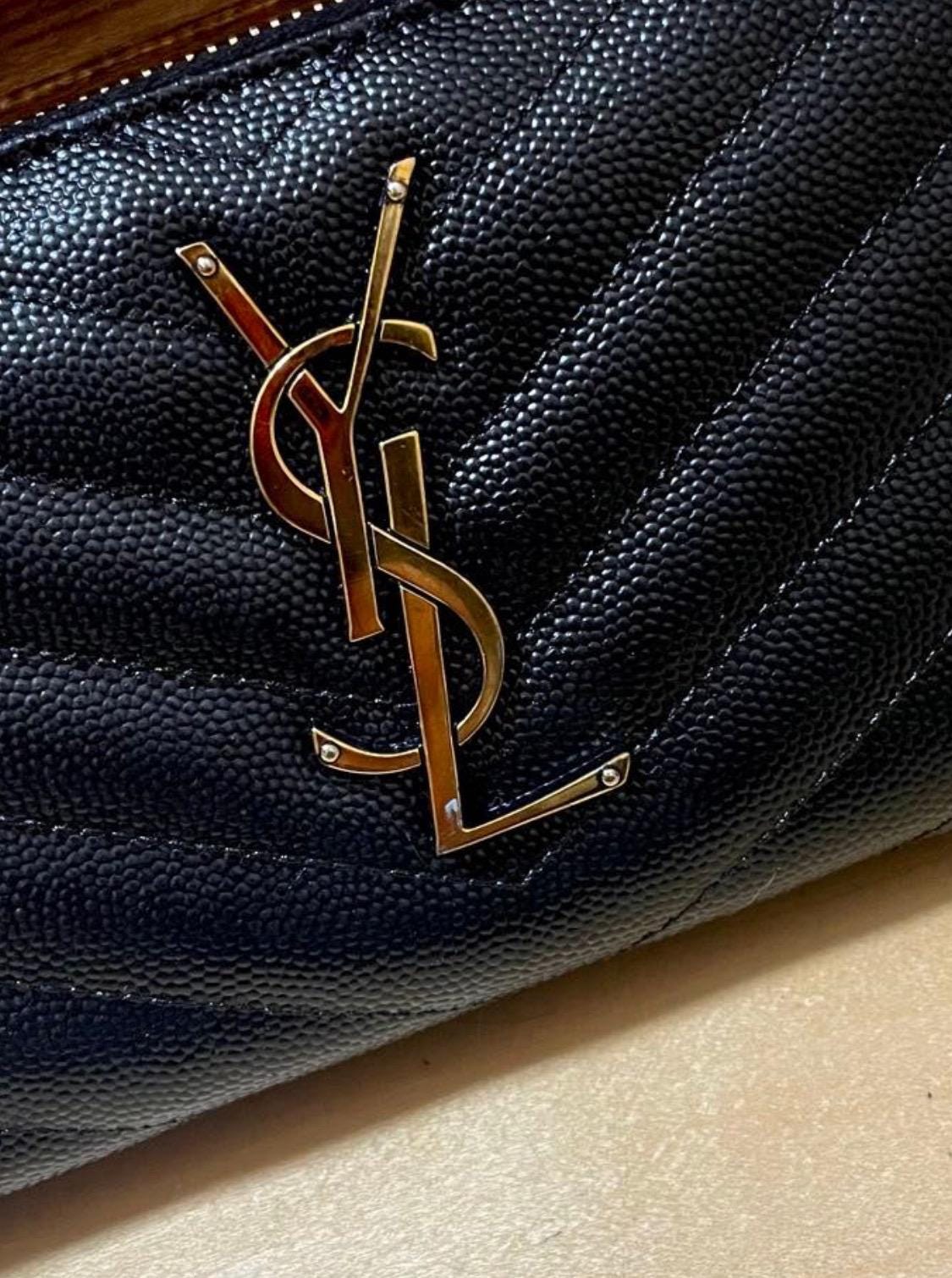 Authentic Saint Laurent Monogram Matelassé Black Long Wallet
