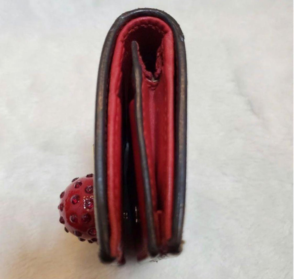 Authentic GUCCI GG Supreme Monogram Cherry Embellished Card Case Wallet Hibiscus Red