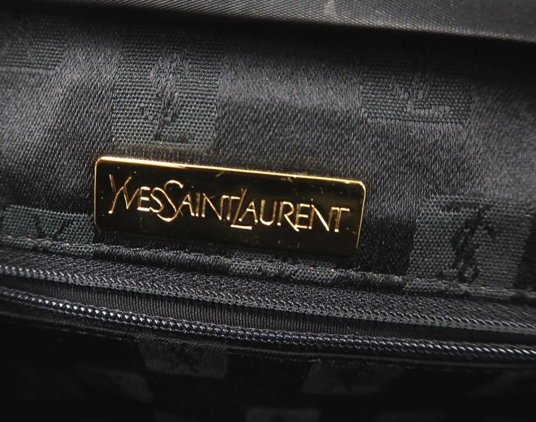 Authentic Yves Saint Laurent Vintage Black PVC Leather Handbag Bag With YSL Charm